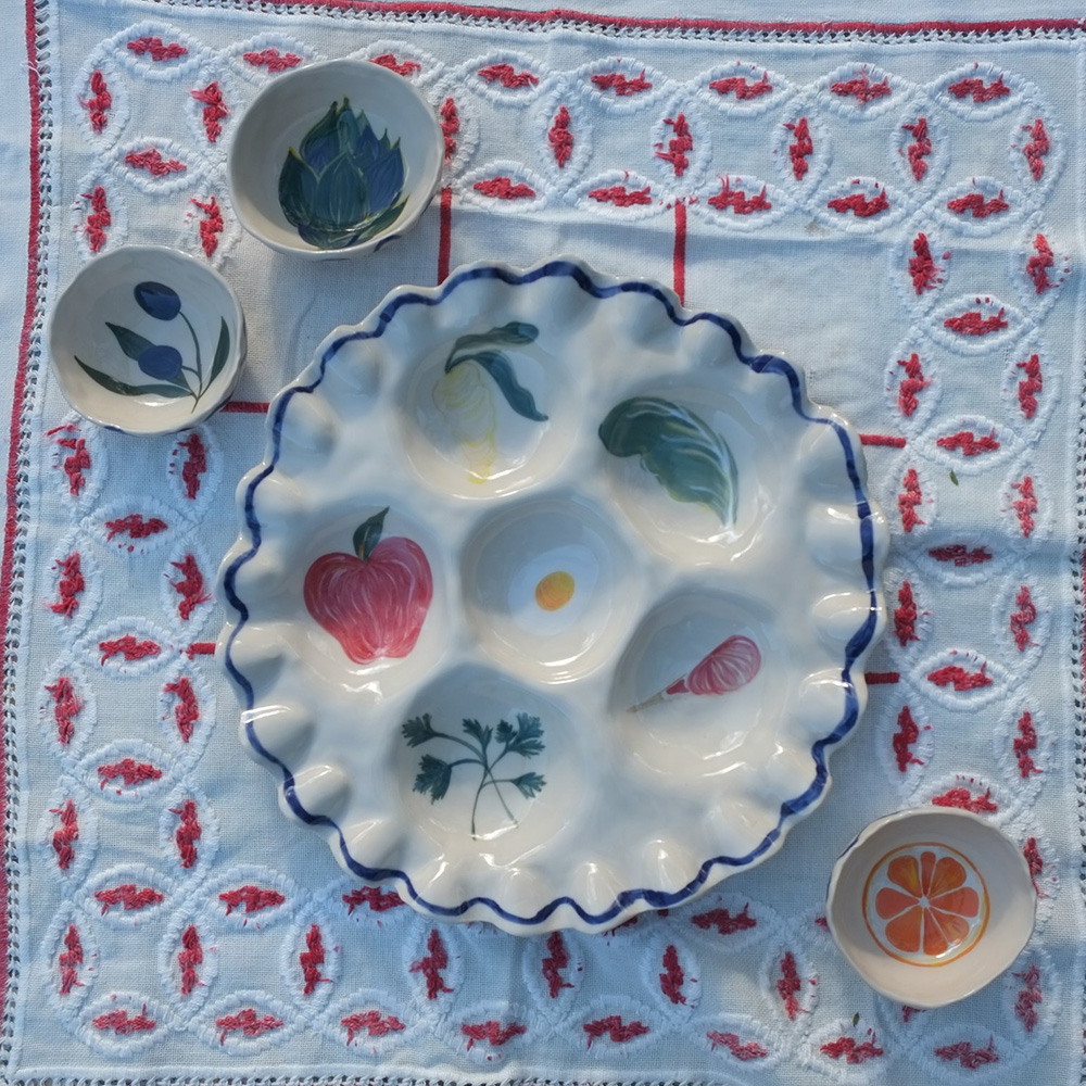 Hand Painted Ceramic Seder Plate (Rex Design)